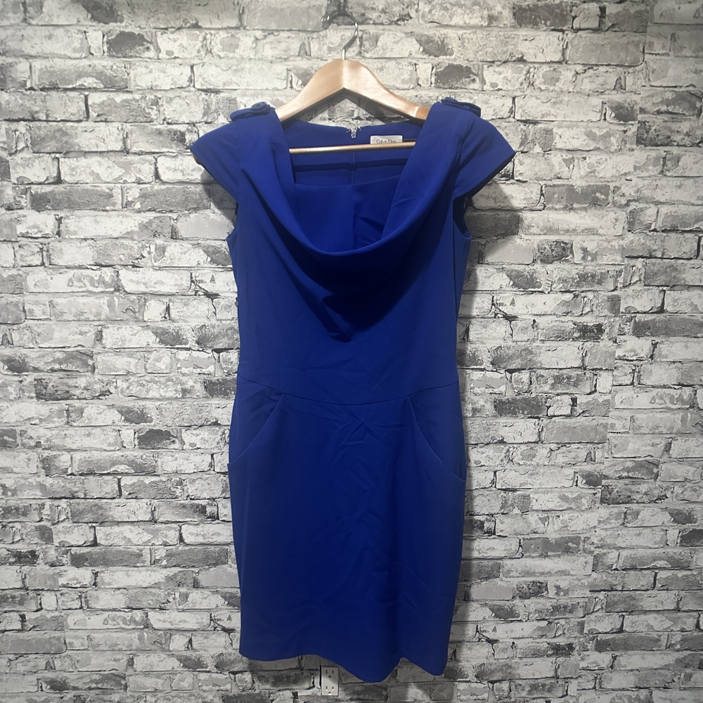 EUC Calvin Klein Blue Cowl Neck Mini Dress Size 4